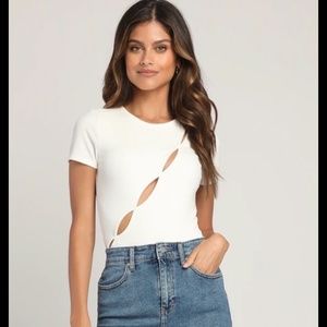 Lulus At a Slant White Bodysuit Cut Out Detail